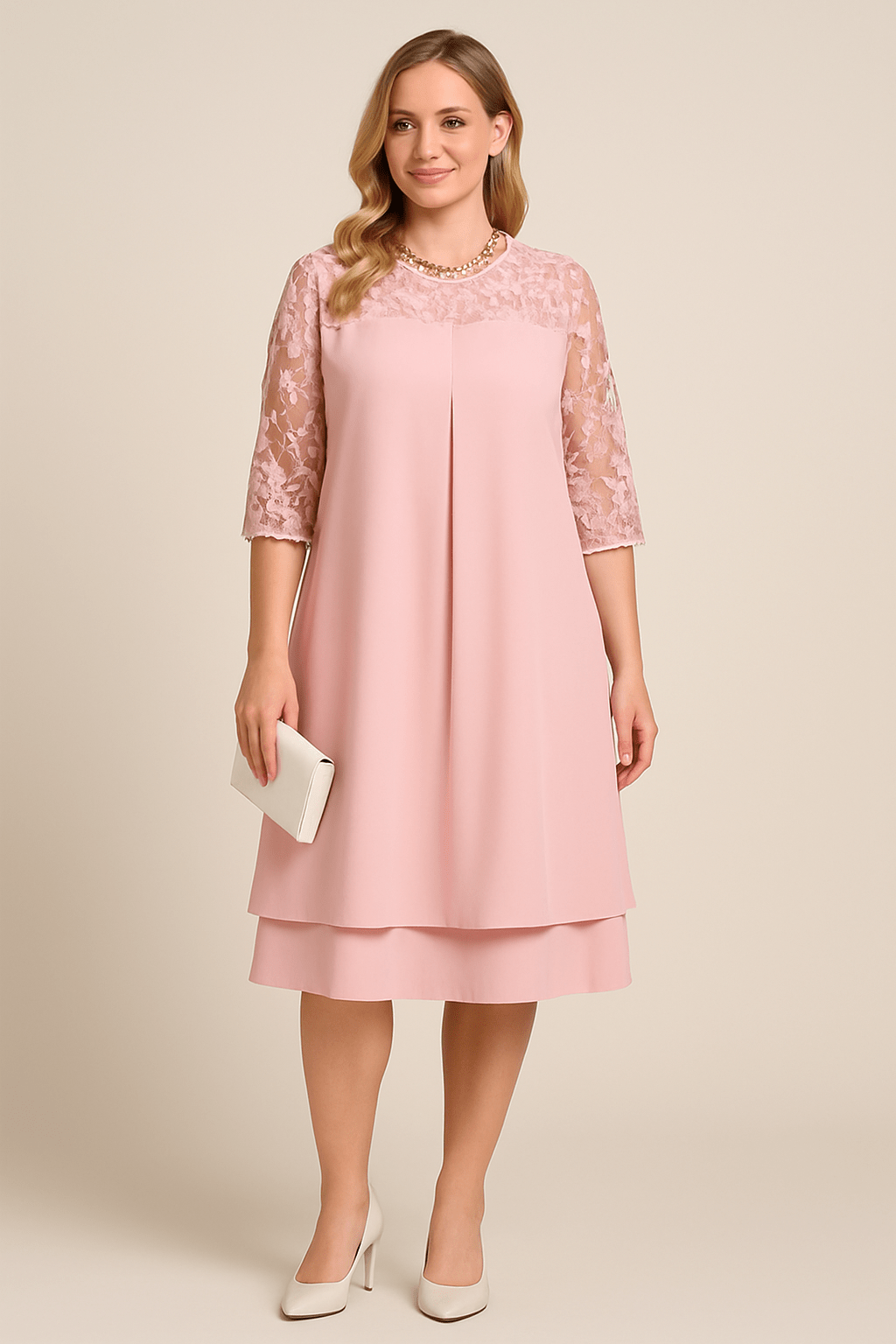 ASHFORD | Women's A - Line Dress - Knee Length - Sheer Embroidered Mid Sleeves - Layered Skirt - Ashford London Clothing
