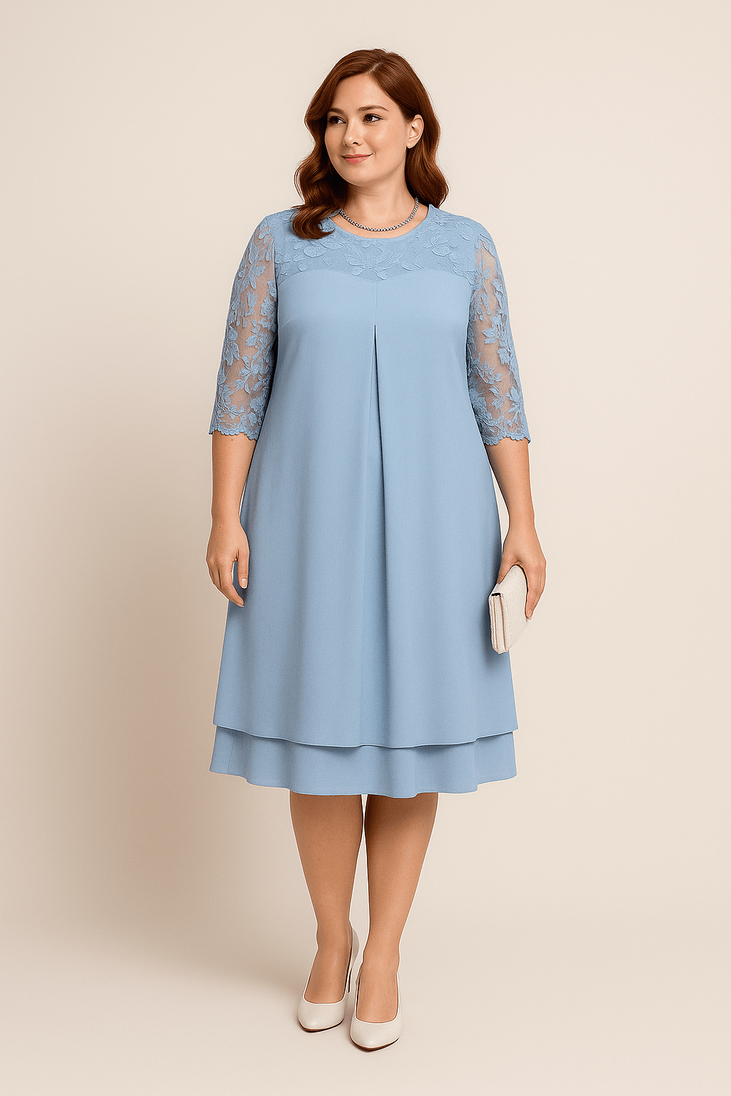 ASHFORD | Women's A - Line Dress - Knee Length - Sheer Embroidered Mid Sleeves - Layered Skirt - Ashford London Clothing