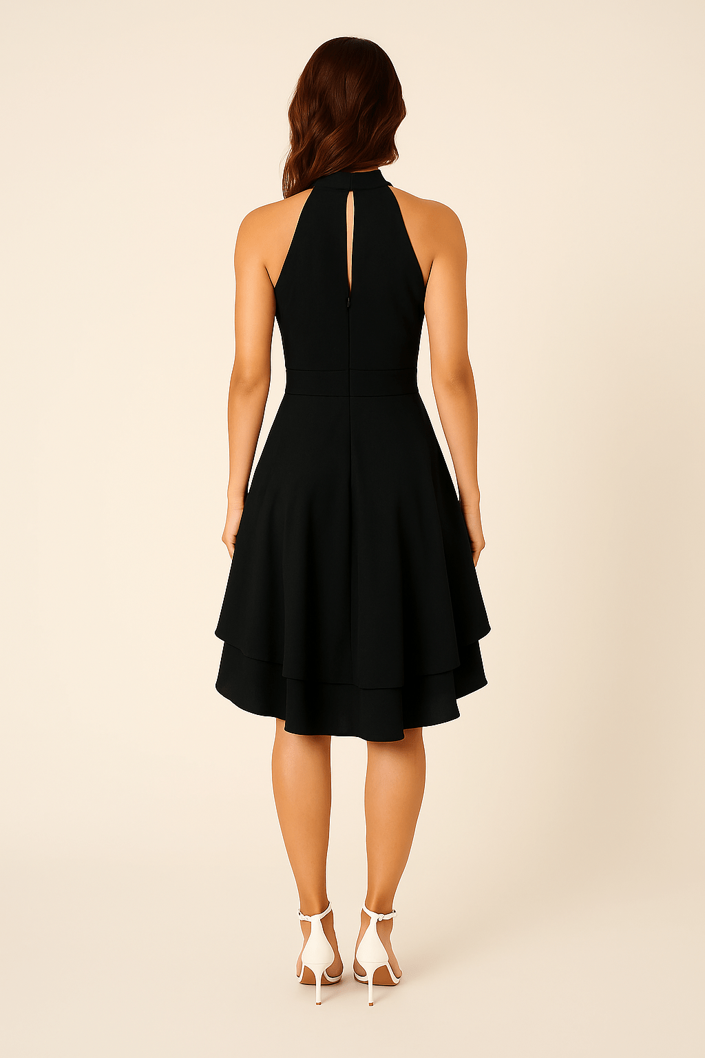 ASHFORD | Women's Dress - Halter Neck - Sleeveless - High - Low Layered Skirt - Fitted Waist - Ashford London Clothing