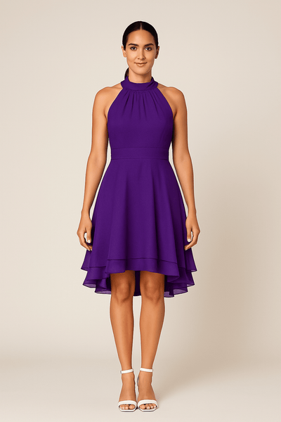 ASHFORD | Women's Dress - Halter Neck - Sleeveless - High - Low Layered Skirt - Fitted Waist - Ashford London Clothing
