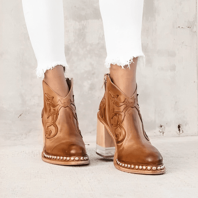 Ashford | Ysella – Women’s Embroidered PU Leather Ankle Boots with Studded Sole