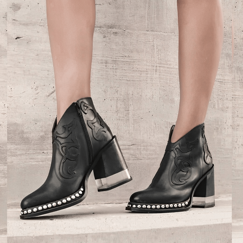 Ashford | Ysella – Women’s Embroidered PU Leather Ankle Boots with Studded Sole