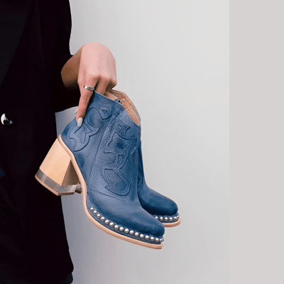 Ashford | Ysella – Women’s Embroidered PU Leather Ankle Boots with Studded Sole