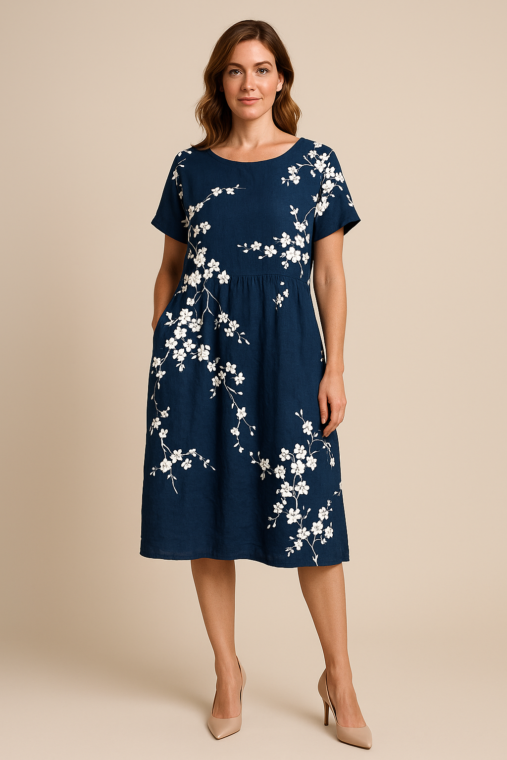 Ashford | Lara – Women’s Flowy Floral Midi Dress with Short Sleeves