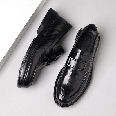 Men's Leather Loafers – Slip - On – Pointed Toe – Metal Detail – Formal Dress Shoes - Ashford London Clothing